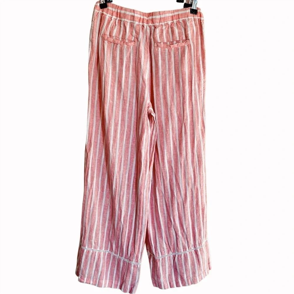 C&C CALIFORNIA Striped Pink And White 100% Linen Pants, Size Small.